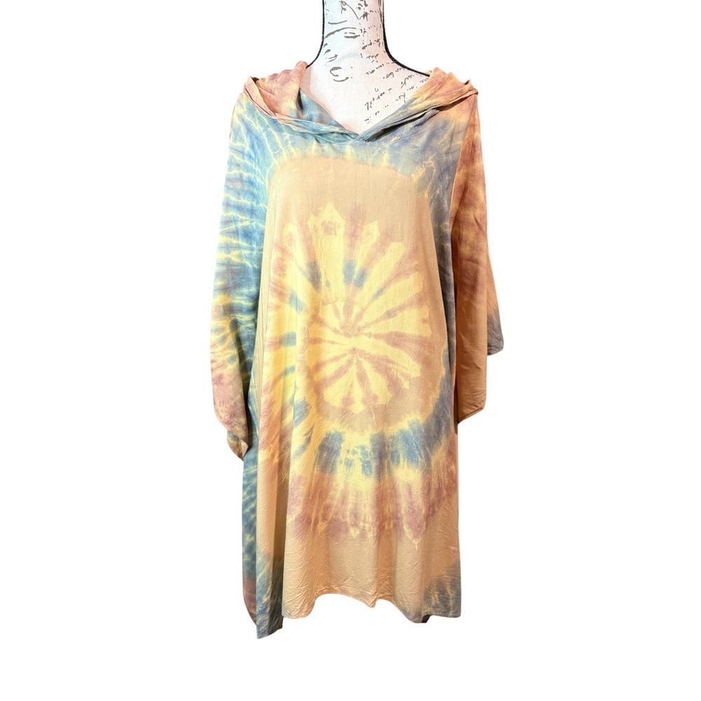 Sivana Multicolor Tie Dye Hooded Poncho Women One Size Boho Festival Rayon Top